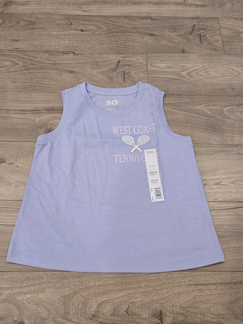 🌻 NWT SO Brand "West Coast Tennis Club" Graphic Tank Top - Size 6/7 Tenniscore